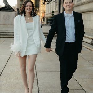 White feather trim blazer